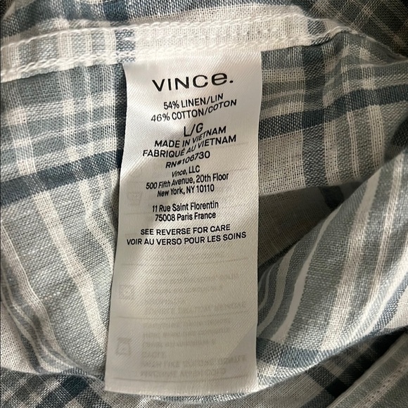 Vince Gray and White Plaid Casual Shirt Sz. Large - Picture 3 of 7